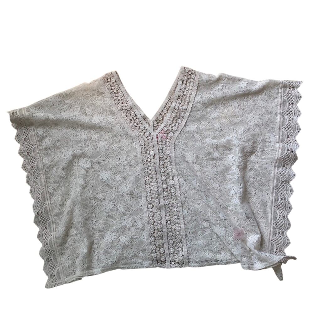Candie's Loose Lace Flowy Top Beige Western Boho Bohemian Girly Oversized R25